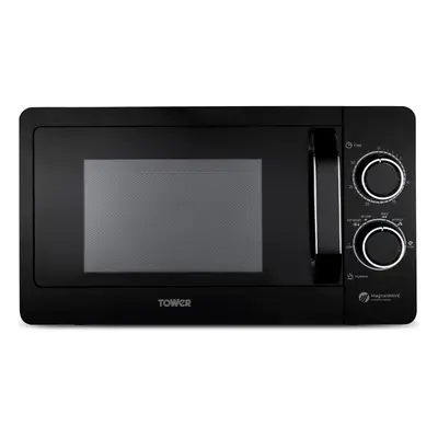 (Black & Chrome, Manual) Manual microwave oven with smooth mirror door, 800W, 20L, black and chr