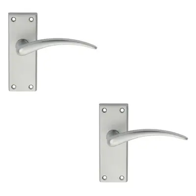 2x PAIR Slim Arched Door Handle on Latch Backplate x 43mm Satin Chrome