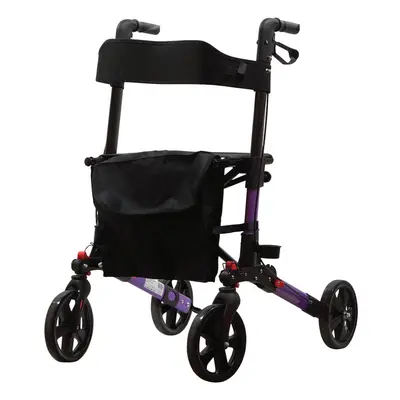 Purple Aluminium Wheel Rollator Walking Aid - Flat Folding 136kg Weight Limit