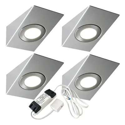 4x 2.6W LED Kitchen Wedge Spot Light & Driver Kit Stainless Steel Warm White