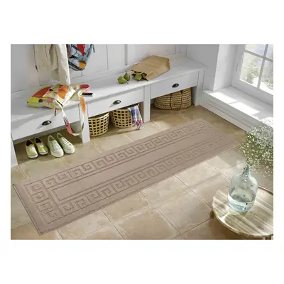 (Runner 80x300 cm, BEIGE) Anti Slip Greek Key Design 9MM Kitchen & Hall Runners Doormats