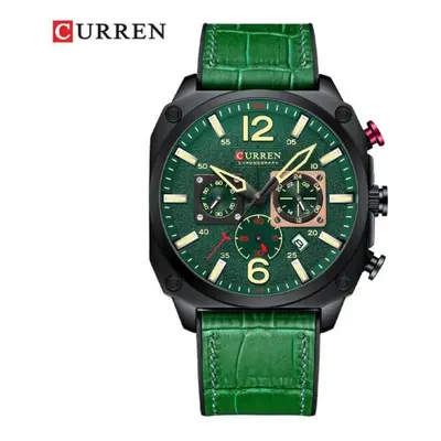 (green) Curren Men&apos;s Top Brand Fashion Watch Casual Sports Leather Chronograph Quartz Wrsit