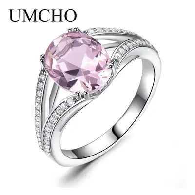 (pink, 8) Umcho Solid Sterling Silver Rings For Women Silver Ring Pink Morganite Gemstone Ring