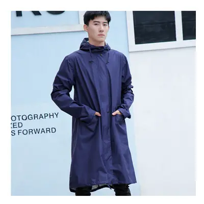 (Navy Blue, L) Hood Long Raincoat Women Men Waterproof Stylish Rain Coat Jacket Luxury Elegant P