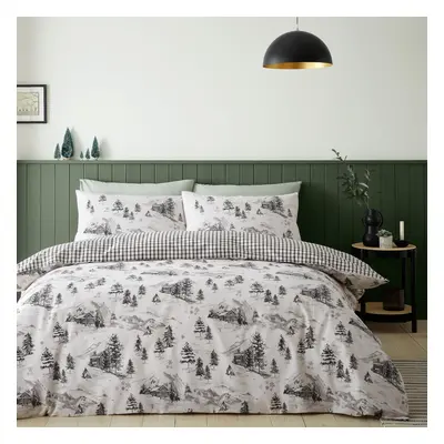 Catherine Lansfield Brushed Cotton Alpine Village Double Duvet Cover Set with Pillowcases Natura