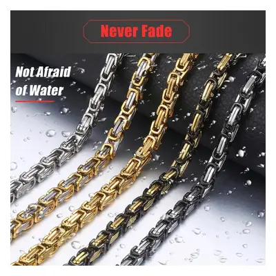 (silver,gold, 8mm-80cm) 4/5/6/8mm Width Royal Box Chain Byzantine Bracelet Necklace For Men Male