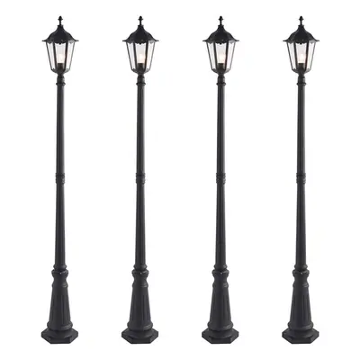 4 PACK Outdoor Post Lantern Bollard Light Matt Black & Glass 2180mm Tall Lamp