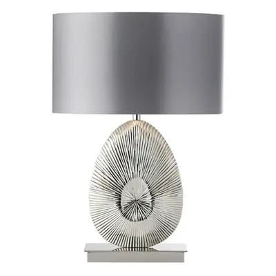 Unique Detailed Table Lamp Polished Nickel Base & Shade Modern Bedside Feature