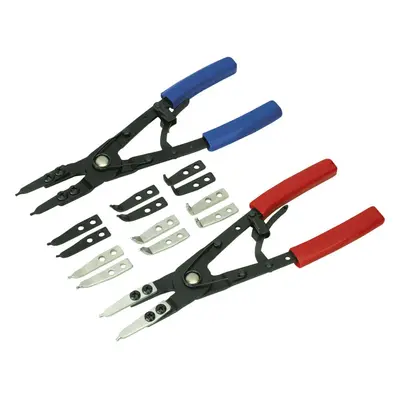 265mm Circlip Pliers Set - Internal & External - Interchangeable Tips PVC Grip