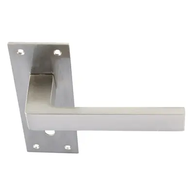 PAIR Straight Square Handle on Slim Lock Backplate x 50mm Satin Nickel