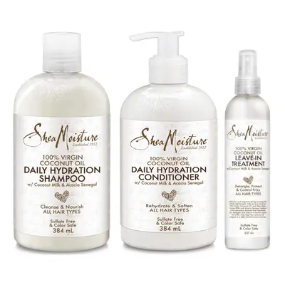 Shea Moisture 100% Virgin Coconut Oil Shampoo, Conditioner & Leave-In Treatment (Set Of 3)