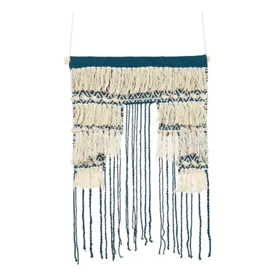 Cotton Wall Hanging with Tassels Blue and Beige NADRA