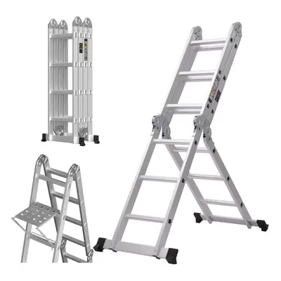 Step Ladder 4.7M, in Folding Ladder with Tool Tray Multi-Purpose Aluminium Extension Ladder Fold