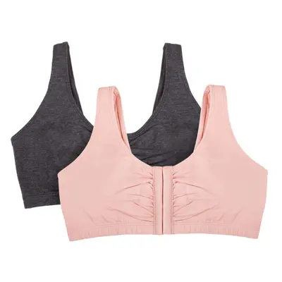 Fruit of the Loom Women's Front Close Builtup Sports Bra Blushing Rose/Charcoal Heather 2-Pack