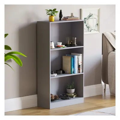 (Grey) Cambridge Tier Bookcase Wide Shelf Book Storage