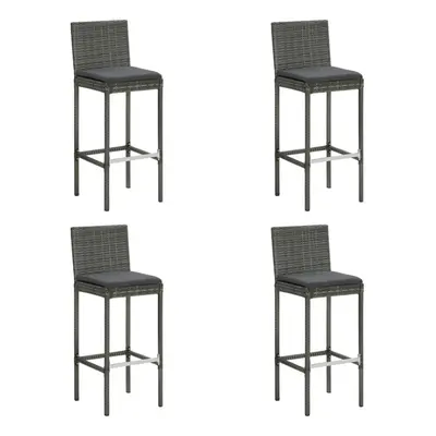 vidaXL 4x Garden Bar Stools with Cushions Grey Poly Rattan Outdoor Lounge Seat