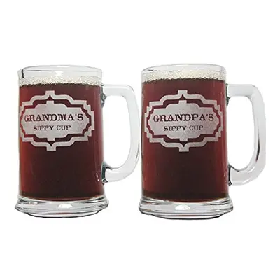 Grandma's and Grandpa's Sippy Cups 15oz. Beer Mugs with Handle