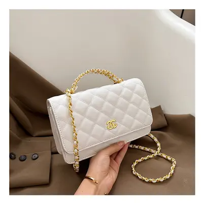 (White) All-Match Shoulder Messenger Bag Diamond Chain Small Square Bag