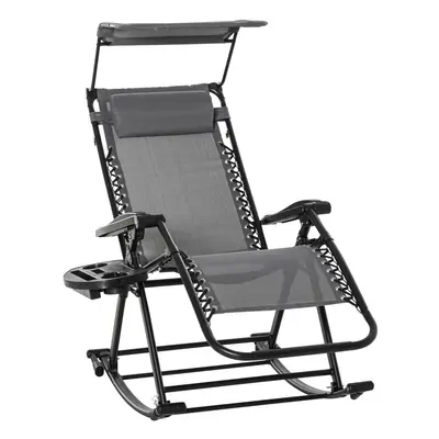 Outsunny Folding Recliner Chair Lounge Rocker Zero-Gravity Grey