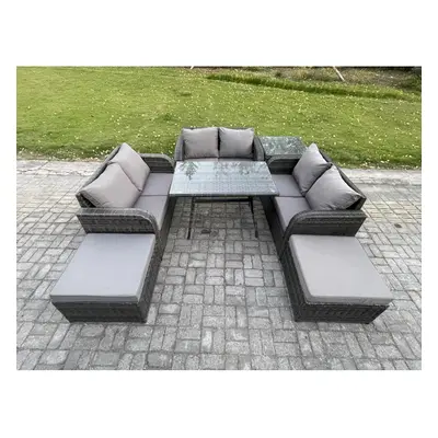 Fimous Outdoor Rattan Garden Furniture Set Seater Patio Love Sofa Set with Rectangular Dining Ta