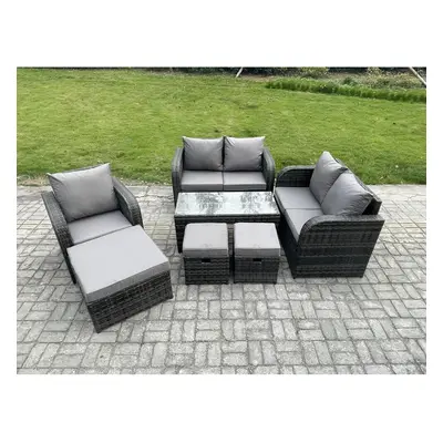 Fimous Rattan Outdoor Garden Furniture Sofa Set Patio Table & Chairs Set with Footstools Dark Gr