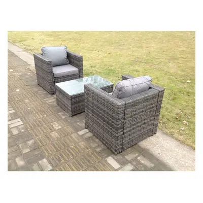 Fimous Rattan Lounge Garden Furniture Chairs Oblong Coffee Table Set