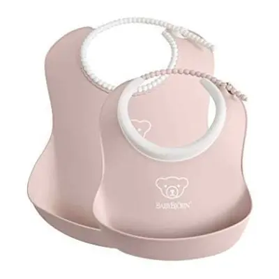 BABYBJÃRN Feeding Bib Set (Baby Bib + Small Baby Bib), Plastic, Powder Pink