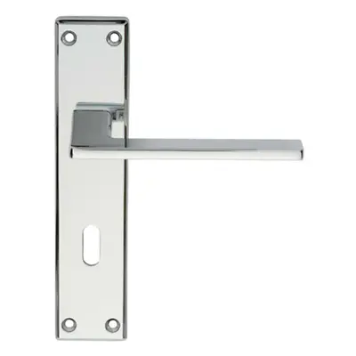 Flat Straight Lever on Lock Backplate Door Handle x 40mm Polished Chrome