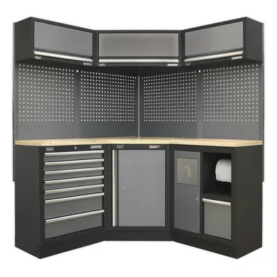 All-in-One 1.6m Garage Corner Storage System - Modular - Pressed Wood Worktop