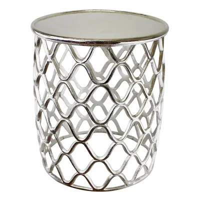 Silver Metal Side Table | Modern Geometric Design Accent End Table | Stylish & Sturdy Round Pede