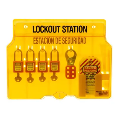 Master Lock 1482BP410 Covered Lockout Tagout Station with Zenex Thermoplastic Padlocks Yellow