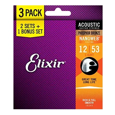 Elixir Strings Phosphor Bronze Acoustic Guitar Strings with Nanoweb Coating, Set of Pieces