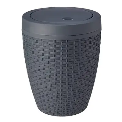 Faux Rattan Round Swing Lid Bathroom Bin, Charcoal