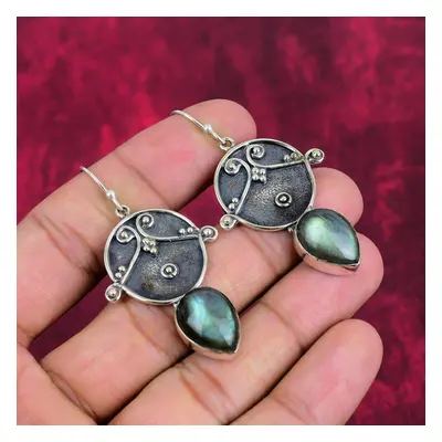 (blue, 2.24 Inches) Labradorite Earrings Gemstone Jewelry, Solid Sterling Silver Handmade Earrin