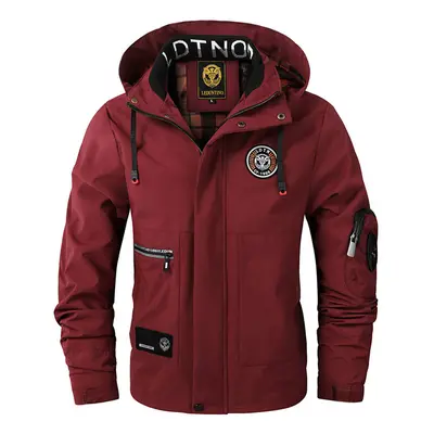 (Red 8899, Asian (67.5-75Kg)) New Men's Outdoor Waterproof Multi-Pocket Oversized Flight Jacket 