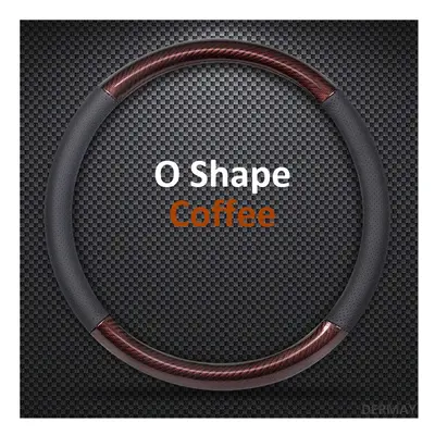 (O shape Coffee) D Shape O Shape Steering Wheel Cover Genuine leather Cow Skin + Carbon