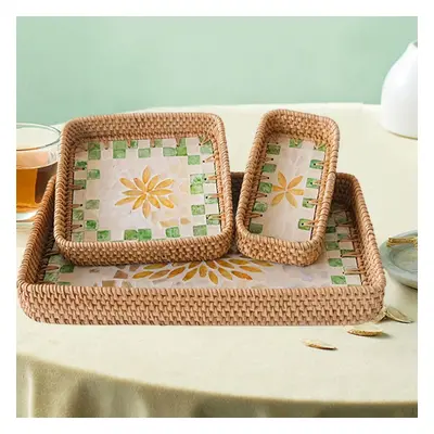 (as the picture, Yellow leaves) Pieces Rattan Storage Basket Set Bread Kitchen Organizer Woven F