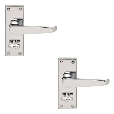 2x Straight Victorian Handle on Rectangular Bathroom Backplate Polished Chrome