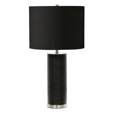 Table Lamp Ribbed Black Resin Base Black Faux Linen Shade Black LED E27 60W