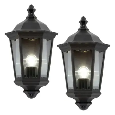 2 PACK IP44 Outdoor Wall Light Matt Black Traditional Lantern Porch Flush Lamp