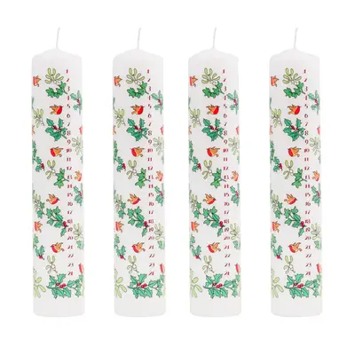 Pack Of Traditional Countdown To Christmas Pillar Advent Candle Holly & Ivy