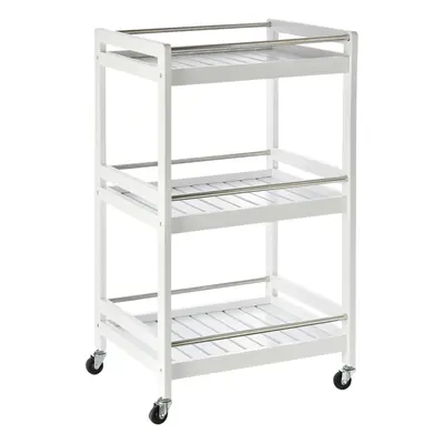 HOMCOM 3-Tier Home Trolley Kitchen Storage w/ Steel Bars Wheels Rolling White