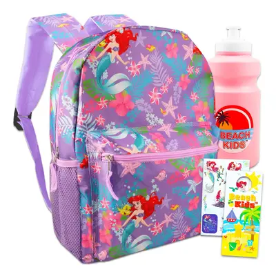 Disney Little Mermaid Backpack Kids - Bundle with 16"" Ariel Backpack Water Bottle Stickers More