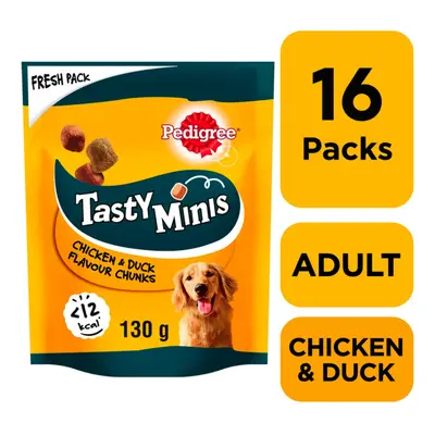 16 x 130g Pedigree Tasty Minis Dog Treats Chewy Cubes Chicken & Duck Tasty Bites