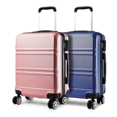 (nude+navy) 20+20 inch 2Pcs Colorful ABS Cabin Suitcase With TSA Lock