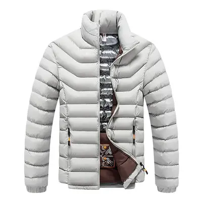 (White, 3XL-75-80KG) Winter New Men Fashion Warm Jacket Coat Solid Thick Windproof Outwear Autum