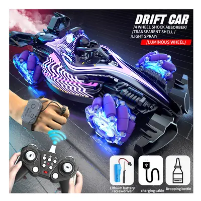 (violet dual) Q186 Single Control Hand Gesture Double Control Cool Light Spray Rc Racing Toy Rem