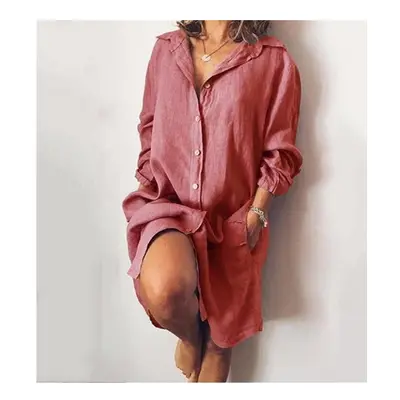 (B, M) Women's Cotton Mid Long Sleeved Solid Cardigan Shirt Women's Blouses Trend Casual Long Sl