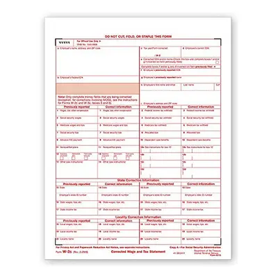 W-2c Wage corrected Tax Statement SSA copy A Laser Tax Forms - Pack