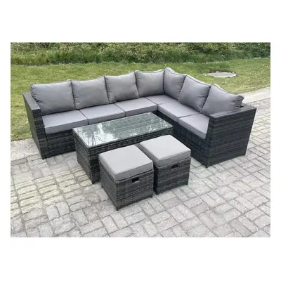 Fimous Seater Rattan Corner Sofa Lounge Sofa Set With Rectangular Coffee Table Stool Dark Grey M